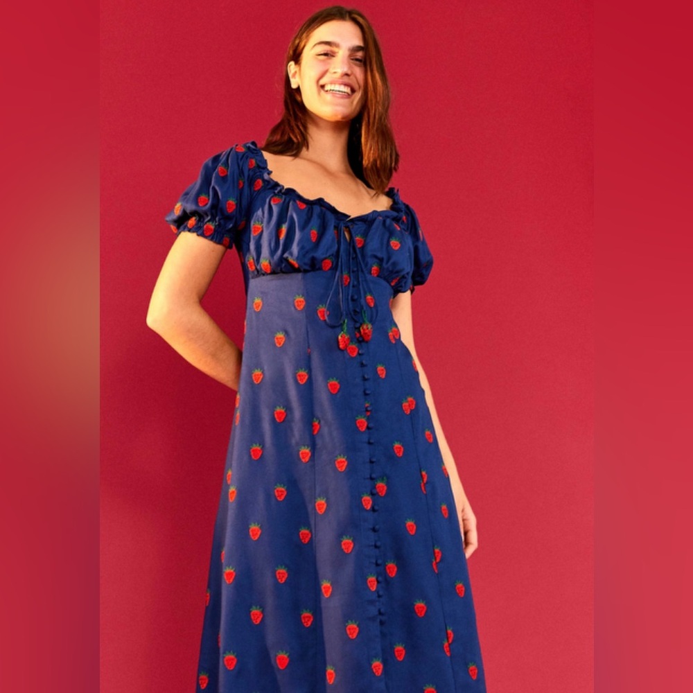FARM Rio Strawberry Cross Stitch Midi dress size M